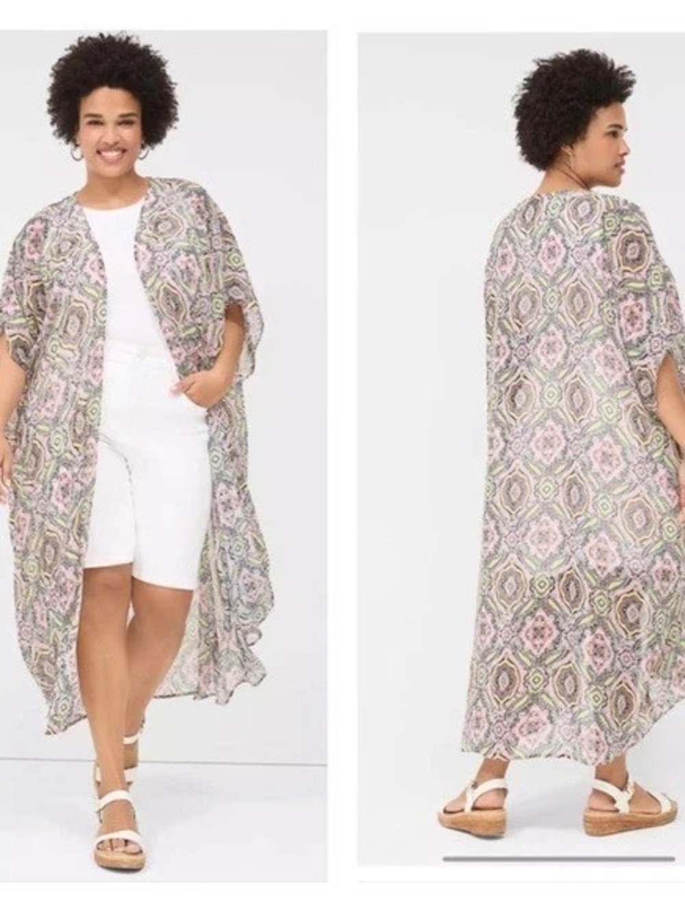 LANE BRYANT Boho Chiffon Cover Up Duster Long Cardigan One Size Plus Size NWT